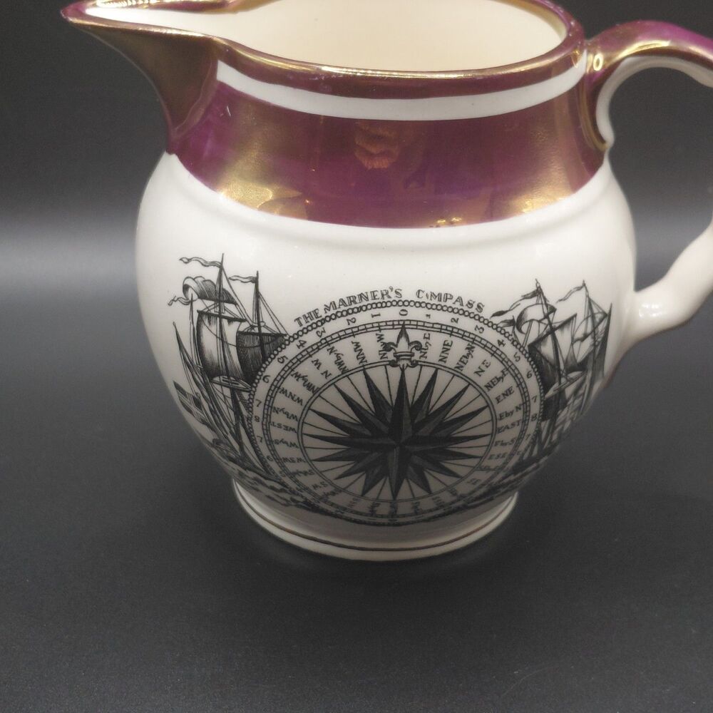 Gray's Pottery Mariner's Compass Creamer Pitcher 4.25" Dual Backstamp Nautical - Picture 2 of 8